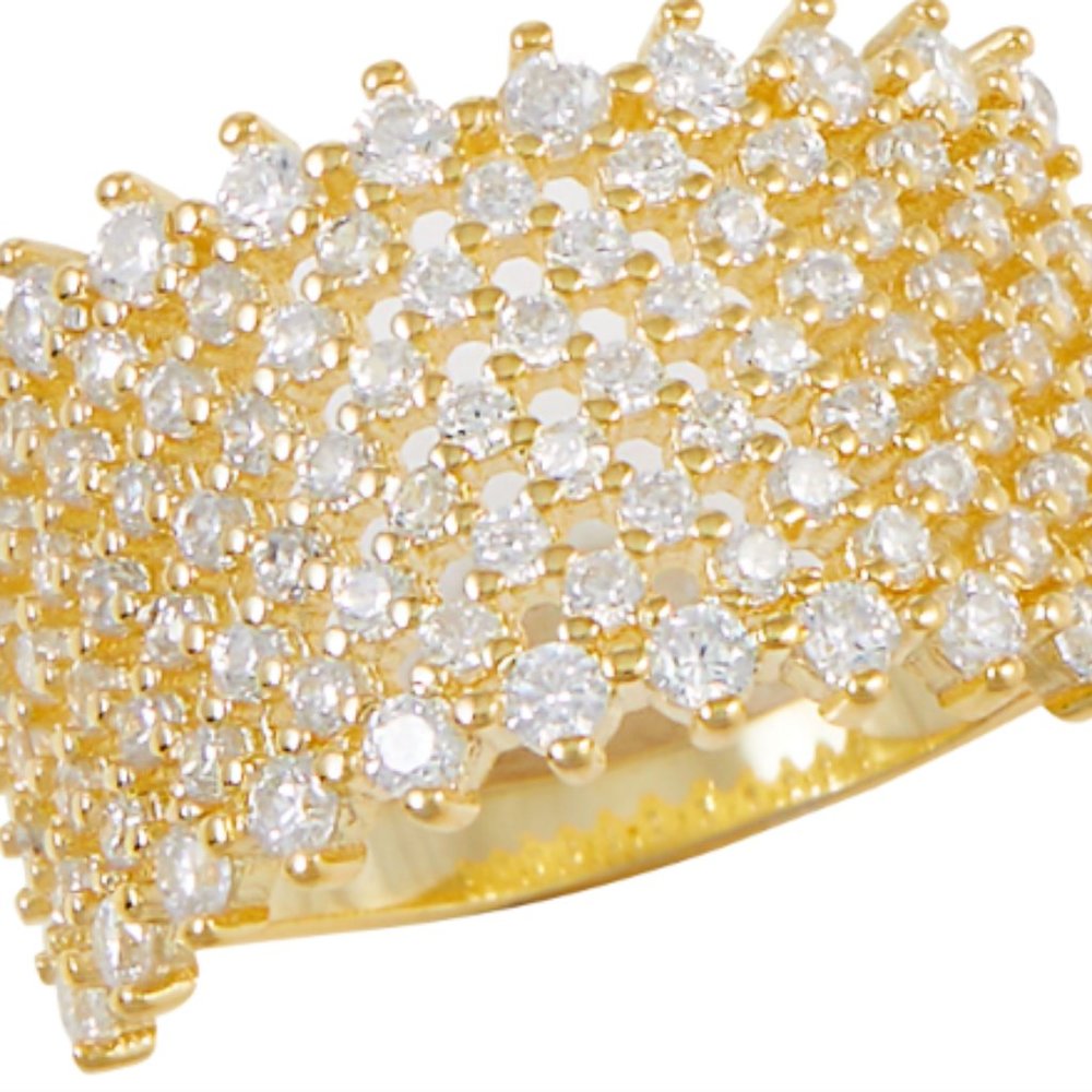 Savvy Cie 18K Gold Over Sterling Silver Band with Cubic Zirconia Stones - Picture 2 of 12